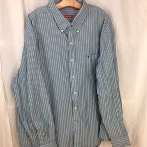 IZOD Green Blue White Stripe Button Down Shirt